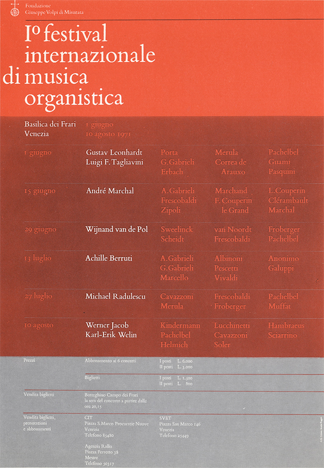 Bruno Monguzzi tenured at Studio Boggeri. Poster 10 festival internazioinale di musica organistica / 210 x 290 mm 